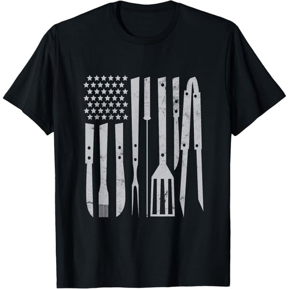 Playful Comfort Tee - American Flag Utensil Bbq Tools Griller Pitmaster Barbecuing T-Shirt for Women Men