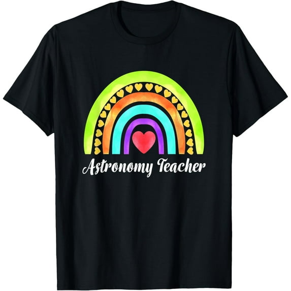 Playful Comfort Tee - Astronomy Teacher Hearts & Rainbows T-Shirt