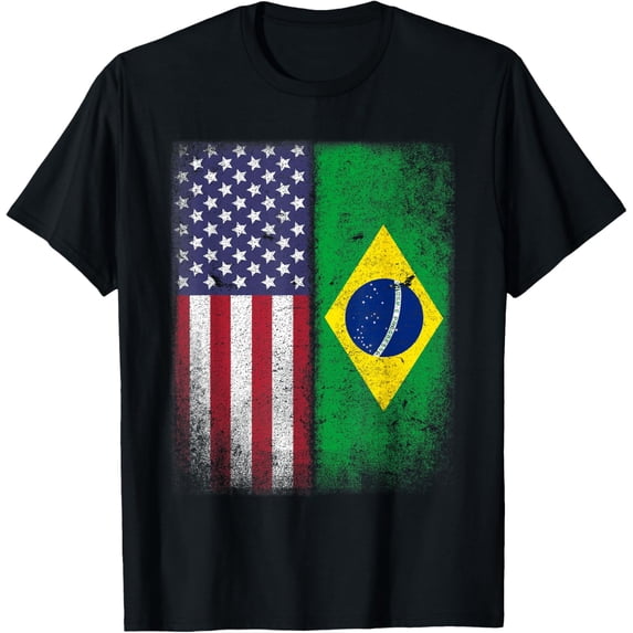 Playful Comfort Tee - Brazil Usa Flag Brazilian American Bandera Brasil Bandeira T-Shirt
