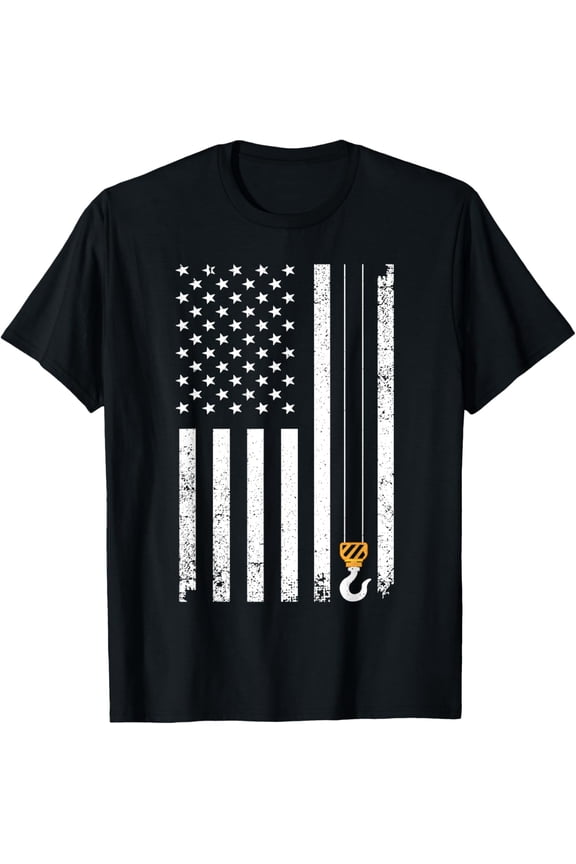 Playful Comfort Tee - Crane Operator Art For Men Dad USA Flag Construction Cranes T-Shirt