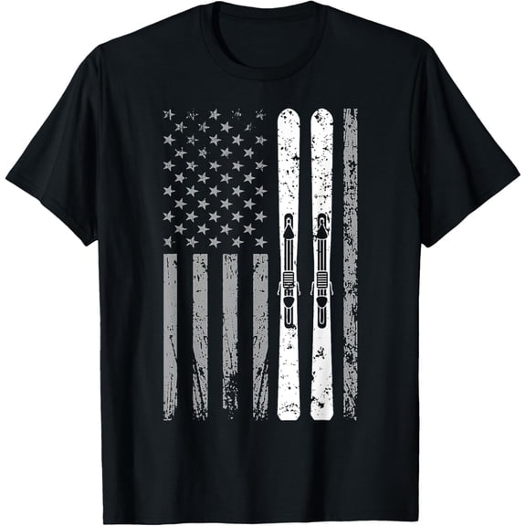Playful Comfort Tee - Downhill Ski Team 4th Of July USA American Flag Skiing Skier T-Shirt for Women Girls Kids Men