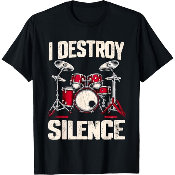 Playful Comfort Tee - Drummer I Destroy Silence Drum T-Shirt, Small, Black