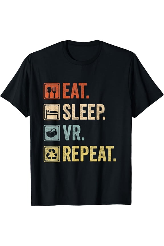 Playful Comfort Tee - Eat Sleep VR Repeat Vintage Gamer Gaming Virtual Reality T-Shirt