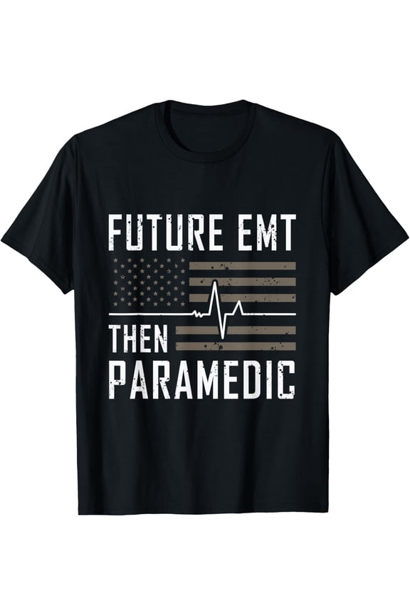Playful Comfort Tee - Future EMT Ambulance American Flag White Thin Line EMS Women Men T-Shirt