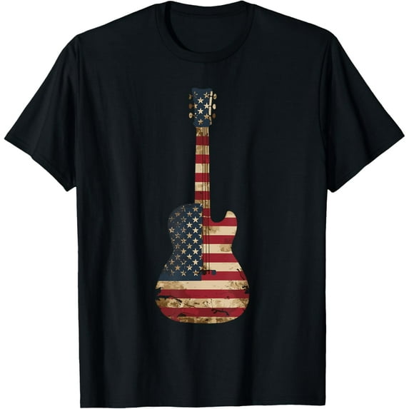 Playful Comfort Tee - Guitars Vintage US American Flag Guitar T-Shirt for Women Kids Men
