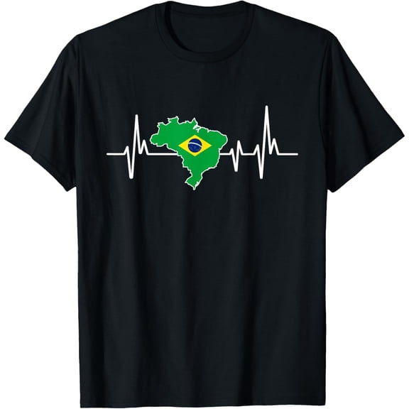 Playful Comfort Tee - Heartbeat Design Brazilian Flag Brazil T-Shirt