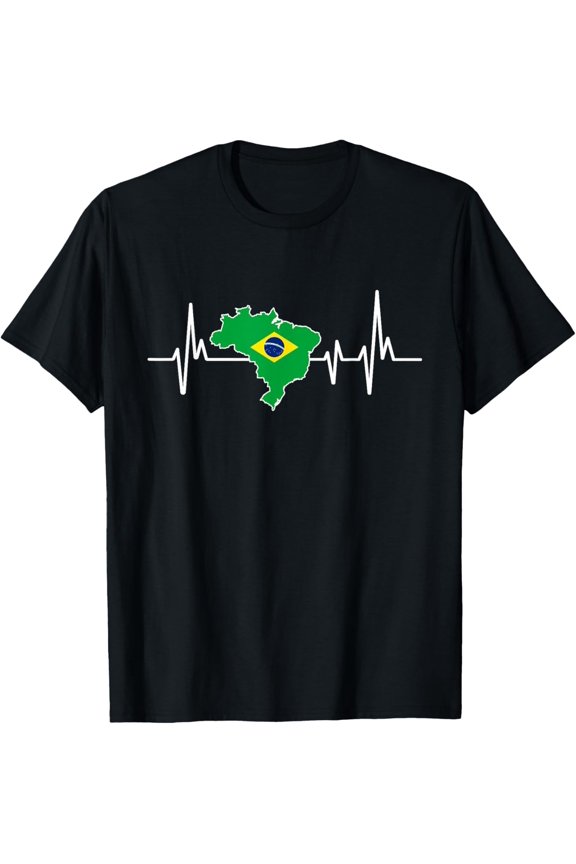 Playful Comfort Tee - Heartbeat Design Brazilian Flag Brazil T-Shirt