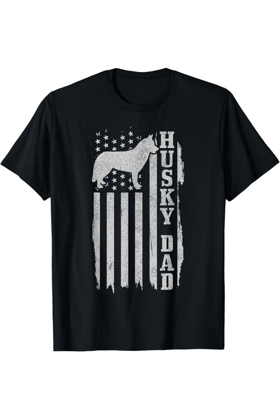Playful Comfort Tee - Husky Dad Vintage American Flag Patriotic Husky Dog T-Shirt for Men
