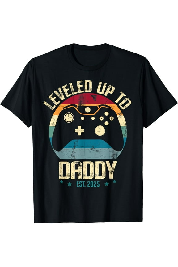 Playful Comfort Tee - I Leveled Up To Daddy Est. 2025 Dad Level Unlocked New Dad T-Shirt