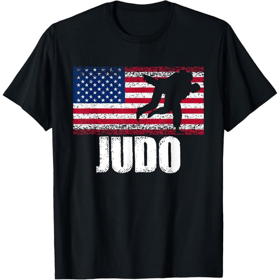 Playful Comfort Tee - Judo Sports, Retro American Flag, USA America, Martial Art T-Shirt