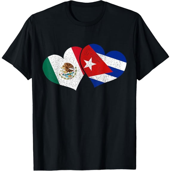 Playful Comfort Tee - Mexico Cuba Hearts Mexican Cuban Flag T-Shirt