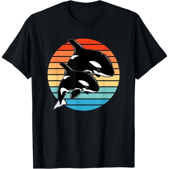 Playful Comfort Tee - Orca whales retro sunset T-Shirt