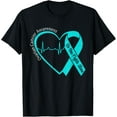 thumbnail image 1 of Playful Comfort Tee - Ovarian Cancer Awareness Heart Teal Ribbon Support Family T-Shirt, 1 of 4