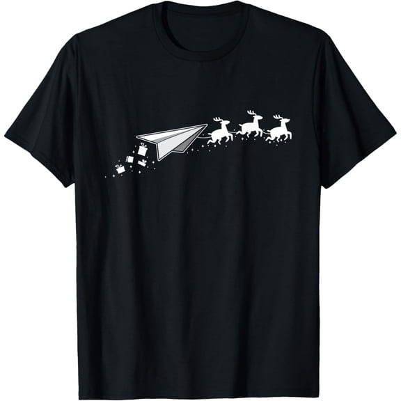 Playful Comfort Tee - Paper Plane Santa Christmas Sleigh - Funny Paper Plane Xmas T-Shirt