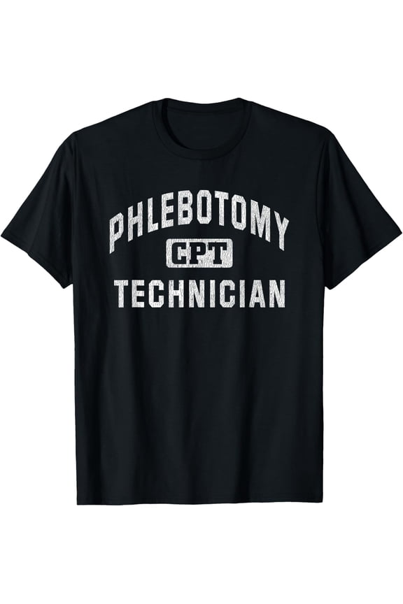 Playful Comfort Tee - Phlebotomy Tech Gifts CPT Certified Phlebotomy Technician Retro Vintage Distressed Graphic T-Shirt - Women's Unisex Black Short Sleeve Crew Neck Classic Fit T-Shirt - Small