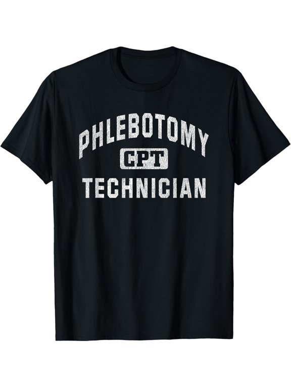 Playful Comfort Tee - Phlebotomy Tech Gifts CPT Certified Phlebotomy Technician Retro Vintage Distressed Graphic T-Shirt - Women's Unisex Black Short Sleeve Crew Neck Classic Fit T-Shirt - Small