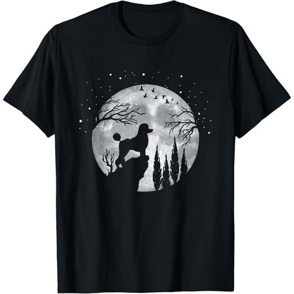 Playful Comfort Tee - Poodle Pet Dog Fan Full Moon At Night - Poodles Poodle T-Shirt