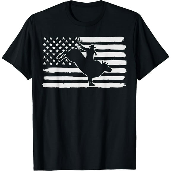 Playful Comfort Tee - Rodeo Cowboy Bull Riding USA Flag 4th Of July US America T-Shirt