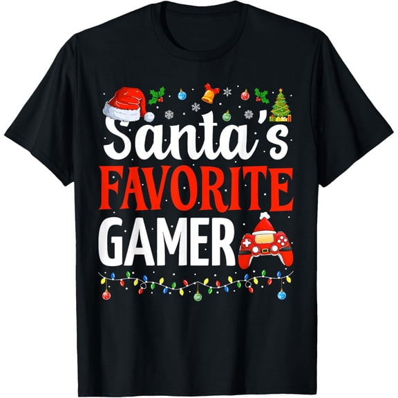 Playful Comfort Tee - Santa's Favorite Gamer Christmas Funny Gaming Xmas Gamer T-Shirt
