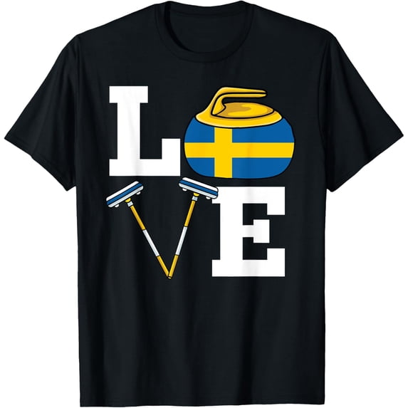 Playful Comfort Tee - Sweden Curling Broom Winter ice Sports Swedish Flag Curling T-Shirt