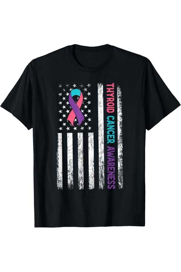 Playful Comfort Tee - Thyroid Cancer Awareness Month American Flag Hypothyroidism T-Shirt