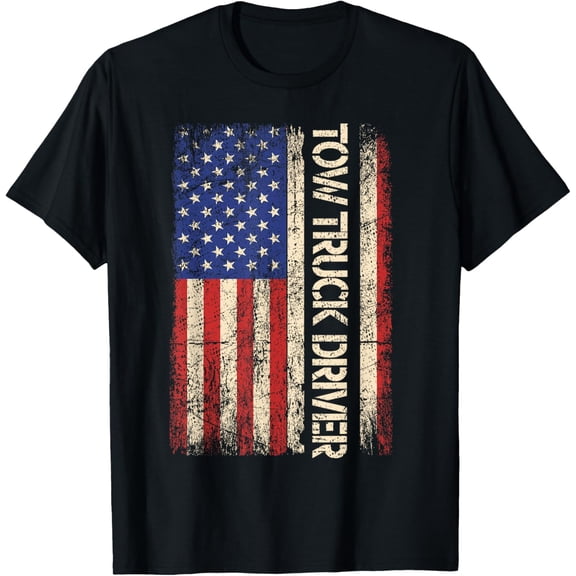 Playful Comfort Tee - Tow Truck Driver USA American flag Shirt Towing Dad Men Tee T-Shirt