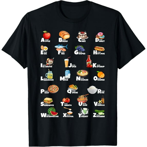 Playful Comfort Tee - Types Of Food Identification Kids ABC′s Foodie Alphabet T-Shirt