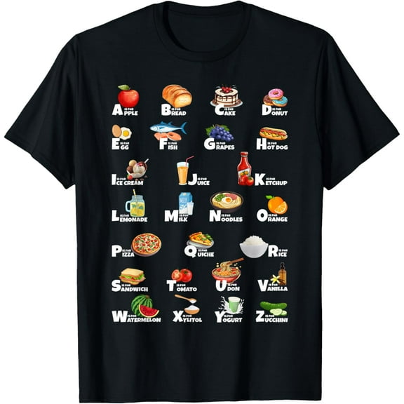 Playful Comfort Tee - Types Of Food Identification Kids ABC′s Foodie Alphabet T-Shirt
