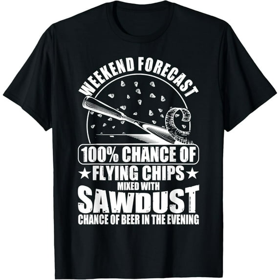 Playful Comfort Tee - Weekend Forecast Flying chips & sawdust Funny Woodturning T-Shirt