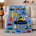 thumbnail image 1 of Playful Construction Vehicles Bright Blue Background Vibrant Cartoon, Playful Artistic Scene, Warm Flannel Blanket for Living Room and Bedroom, Art Lovers Housewarming Gift, Artistic Home Decor, 1 of 9