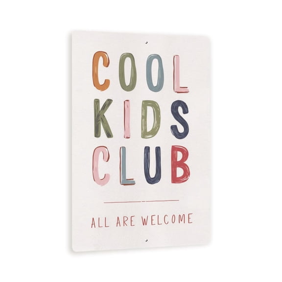 Playful "Cool Kids Club - All Are Welcome" Sign - Colorful Handwritten-Style Letters on Light Background