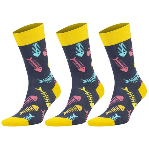 Playful Cotton Crew Socks 3-Pack - Colorful Stretch Casual Socks for Men & Women (Fits Shoe 7-13/8-12)