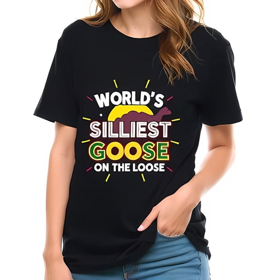 Playful Cotton Short Sleeve T-Shirt - 'WORLD'S silliest GOOSE ON THE LOOSE' Colorful Design for Fun Casual Wear