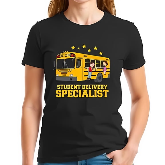 Playful Cotton Short Sleeve T-Shirt with Cartoon School Bus & 'STUDENT DELIVERY SPECIALIST' Design