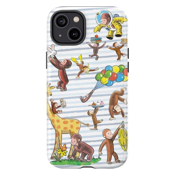 Playful Curious Monkey & Animal Adventure Storybook Phone Case, Cute Cartoon Jungle Design Protective Cover for iPhone 16 15 14 13 12 11 Pro Max Plus Mini