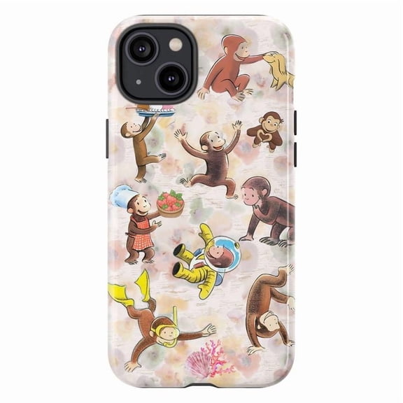 Playful Curious Monkey Cartoon Phone Case – Dual Layer Phone Cover for iPhone 11/12/13/14/15/16 Mini Pro Max Plus