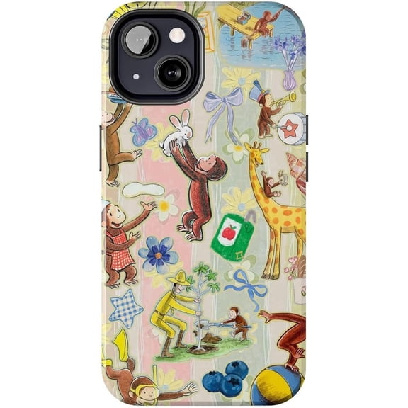 Playful Curious Monkey Phone Case Compatible with iPhone 16E, Protective Hybrid 2-Layer Hard Shell, Cute Curious Monkey Collection Playful George