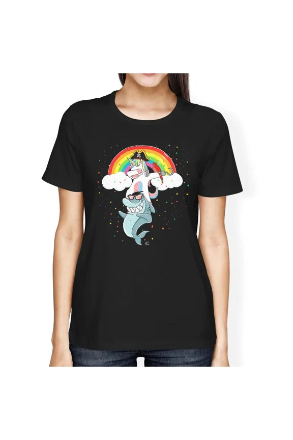 Playful Dabbing Unicorn and Cool Shark Fun Whimsical Duo Art Unisex T-Shirt up to size 5XL