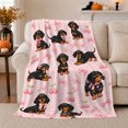 thumbnail image 1 of Playful Dachshund Dog Autumn Living Room Scene Pink, Playful Pet Portrait Pattern, Warm Flannel Blanket for Living Room and Bedroom, Dog Lovers Thanksgiving Gift, Pet Lover Home Decor, 1 of 9