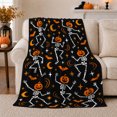 thumbnail image 1 of Playful Dancing Skeletons Pumpkins Festive autumn celebration Scene Whimsical, Warm Flannel Blanket for Living Room and Family Room, Festive autumn celebration Scene, Festive Home Decor, 1 of 9