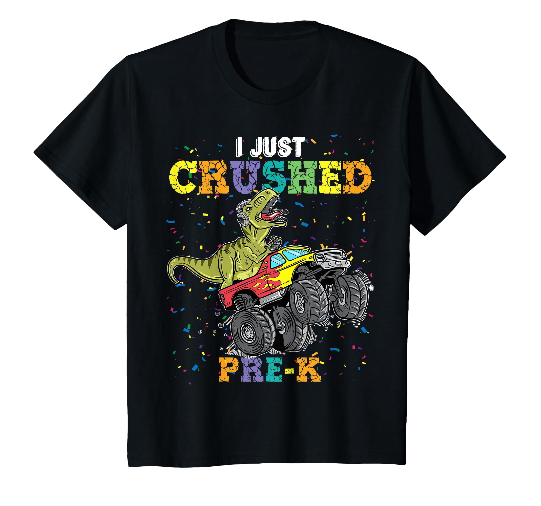 Playful Dinosaur Monster Truck T-Shirt for Celebrating Preschool ...