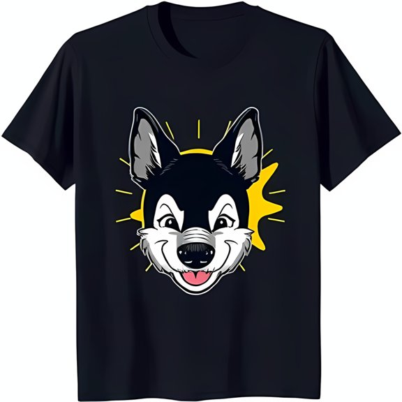 Playful Dog Cartoon Black T-Shirt with Cheerful Design