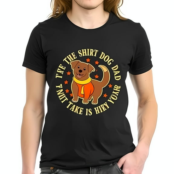 Playful Dog Dad Cotton Short Sleeve T-Shirt with Cheerful Cartoon Dog Graphic & Whimsical Stars