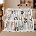 thumbnail image 1 of Playful Dog Heads Bows Rainbows Cheerful Painterly, Playful Pet Portrait Pattern, Warm Flannel Blanket for Living Room and Reading Nook, Dog Lovers Friendship Gift, Pet Lover Home Decor, 1 of 9