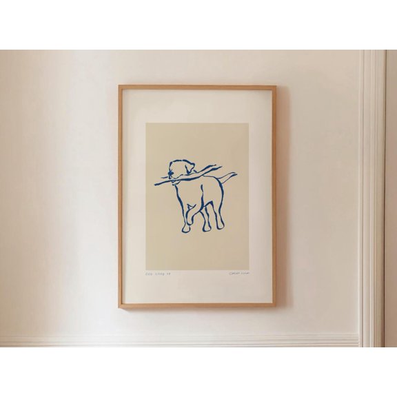 Playful Dog Line Art Minimalist Pet Modern Animal Sketch Contemporary Clean Nordic Home Decor