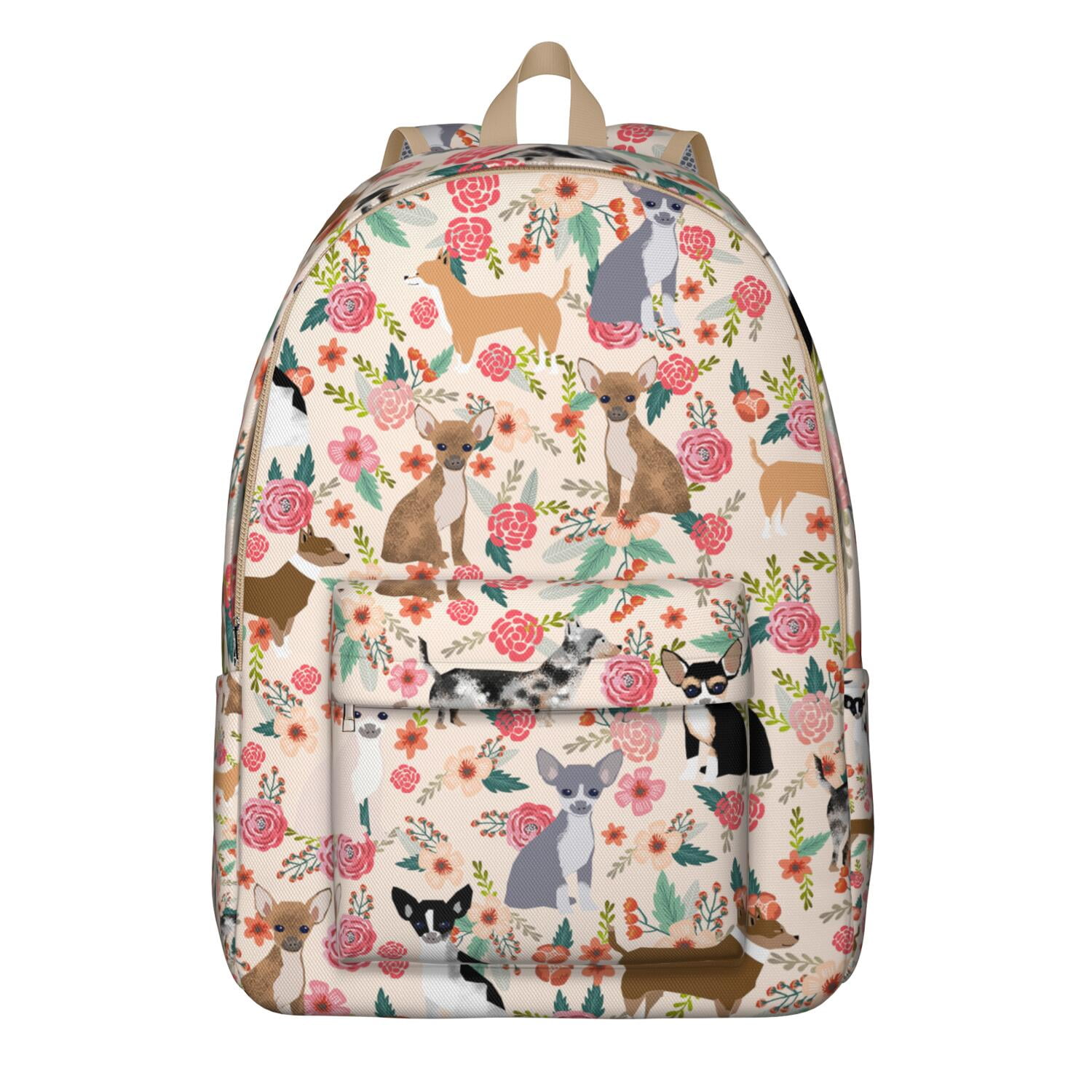 Playful Dog and Hearts Pattern Backpack, Waterproof School Bag with Cute Puppy and Cartoon Dog Design