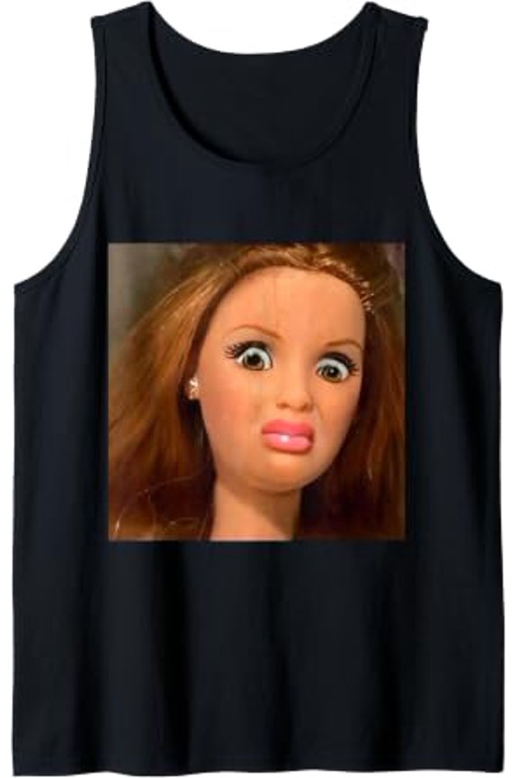Playful Doll Face Meme Expression Hilarious Sarcastic Tank Top Size S-3XL