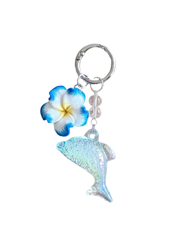 Playful Dolphin Shaped Keychain Floral Accent Plastic Craftsmanship Pendant Charm Ideal For Women Students
