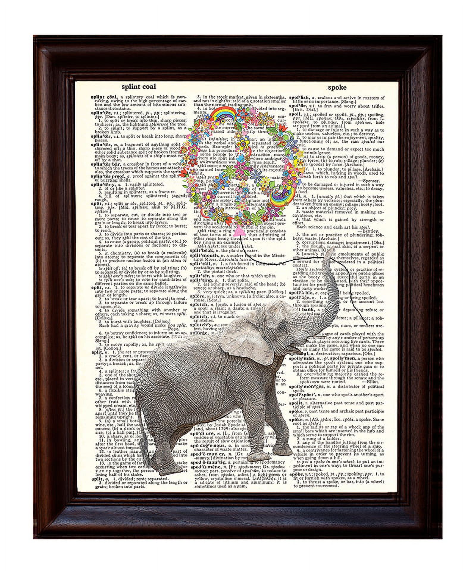 Playful Elephant and Peace Balloon - Dictionary Art Print Printed On ...