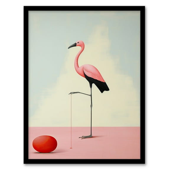 Playful Flamingo Pastel Colour Pink Blue Surreal Oil Painting Art Print Framed Poster Wall Decor 12x16 inch